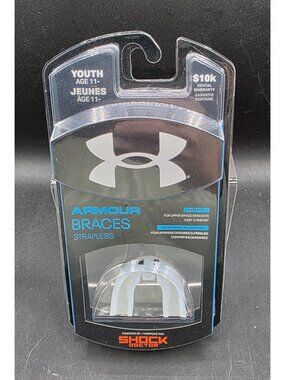 Under Armour Youth Strapless Armour Braces Mouthguard For Ages 11+ White